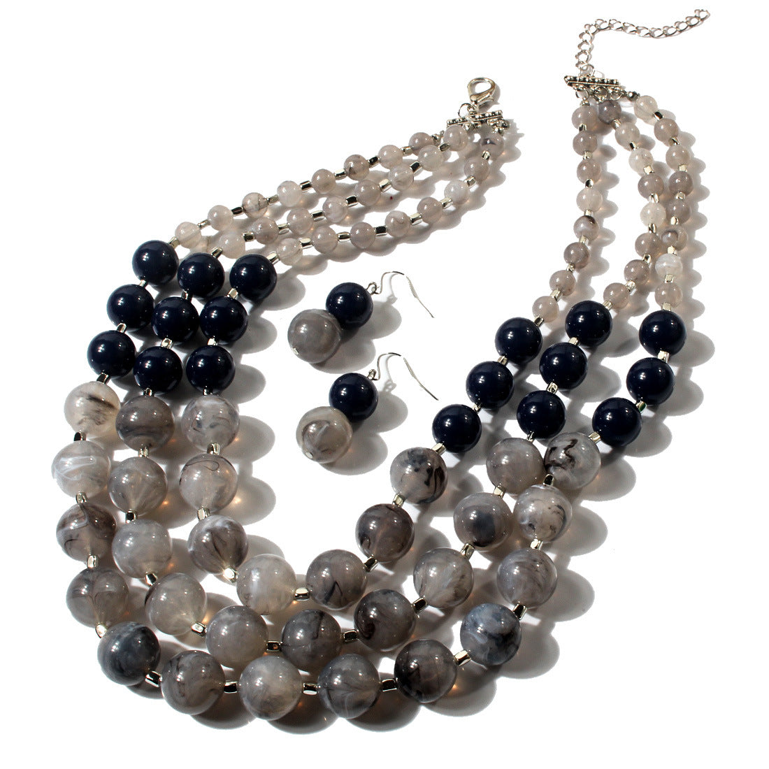 Venta al por mayor de plástico multicapa exagerada pendientes collar conjunto de joyas
